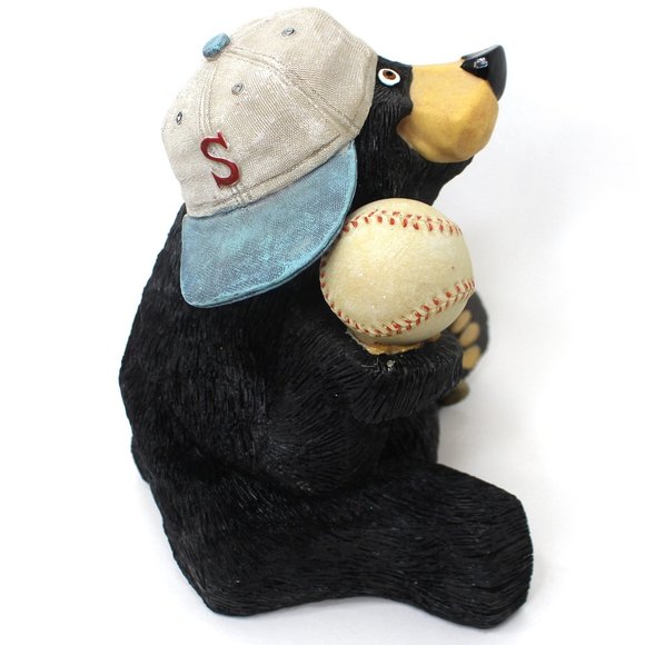 Black Bear Piggy Bank Coin Bank Baseball Cap And Baseball Bat Rare Resin - Picture 4 of 6